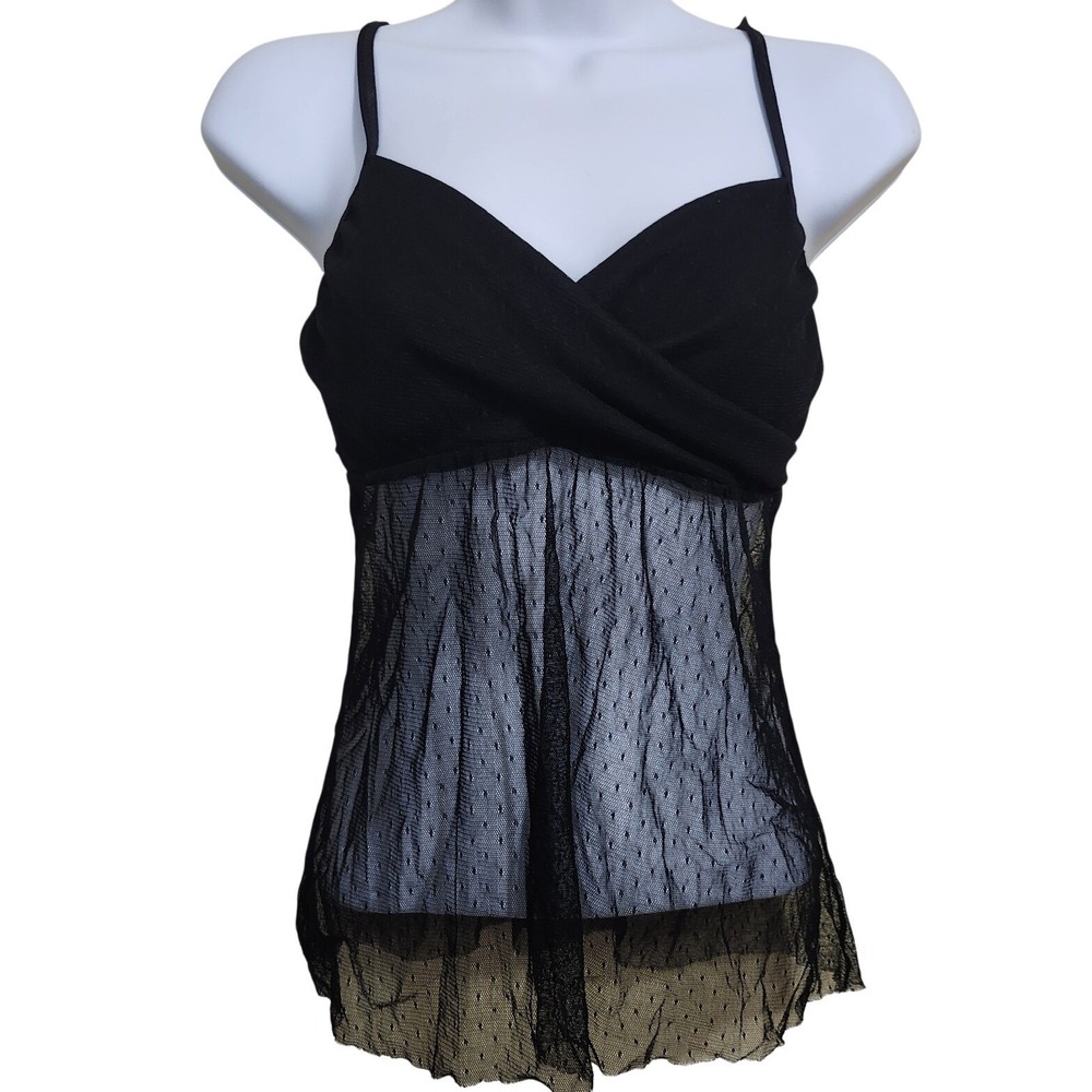 Charlotte Russe Babydoll Cami Black Mesh Pointelle Fairy Grunge Sheer Whimsigoth